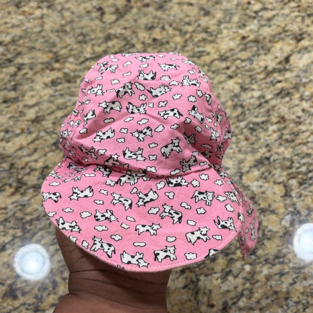 Vintage‎ 1987 Trop Hat Kids Pink Cow Print Flap Sun Hat Made in USA Size M
